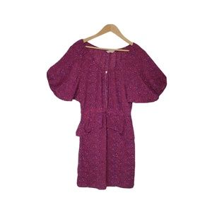 Rebecca Taylor Sz 4 Red 100% Silk Balloon Abstract Balloon Peplum Midi Dress